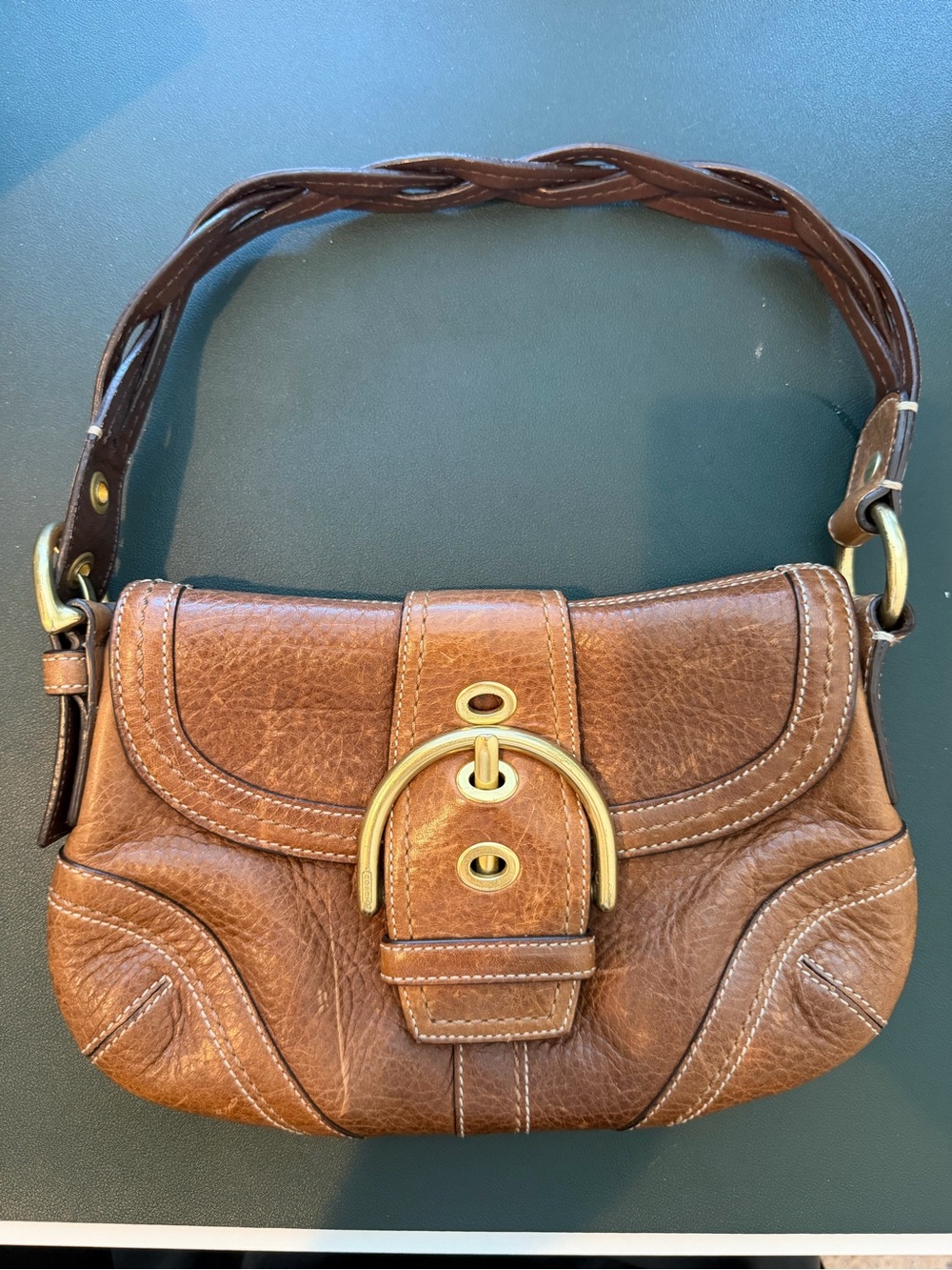 Coach SoHo Vintage Brown Leather Shoulder Bag with Gold Hardware